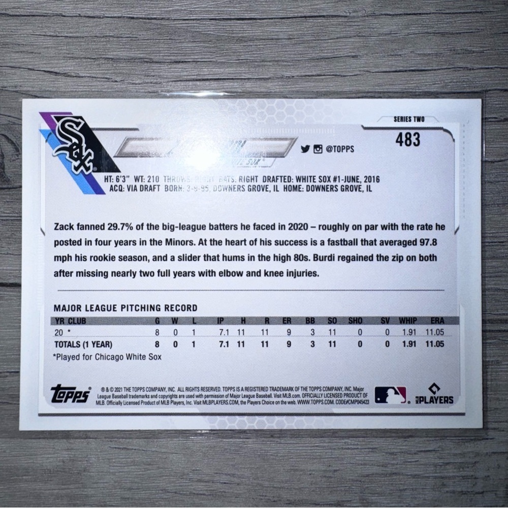 2021 Topps ZACK BURDI Employee Edition Rare card #483 CHICAGO WHITE SOX - Picture 3 of 4